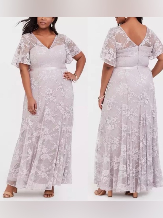 torrid Dresses & Skirts - Torrid Pastel Lilac Lace Maxi Dress Size 14 Formal Wedding Guest Flutter Sleeve